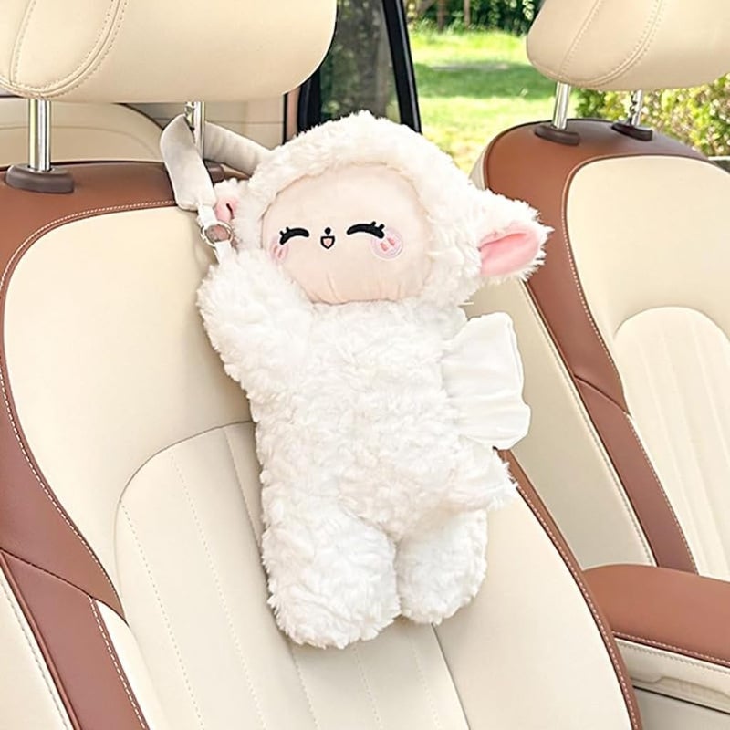 WASTROYAL Plush Puppy Car Tissue Box Holder â€“ Cute Crawling Dog Design, Hanging or Dashboard Use, Soft Style Organizer for Vehicle Interior (Sheep) - Image 1