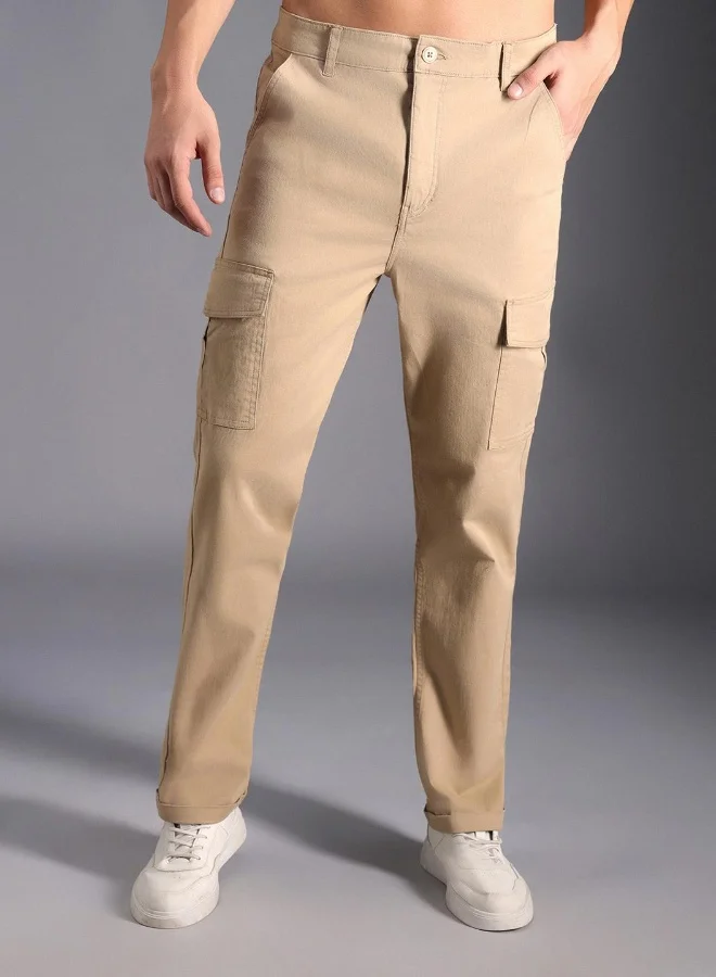 HIGH STAR Men’s Straight Fit Khaki Cargo Trousers – Stylish and Practical