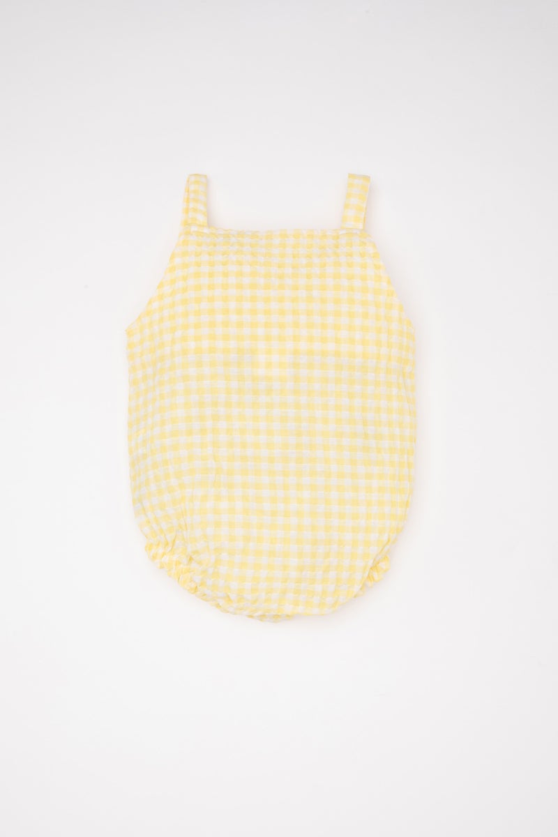 DeFacto Yellow BabyGirl Baby Girl Newborn Checkered Snap Jumpsuit Hat 2 Piece Set Casual - Image 3