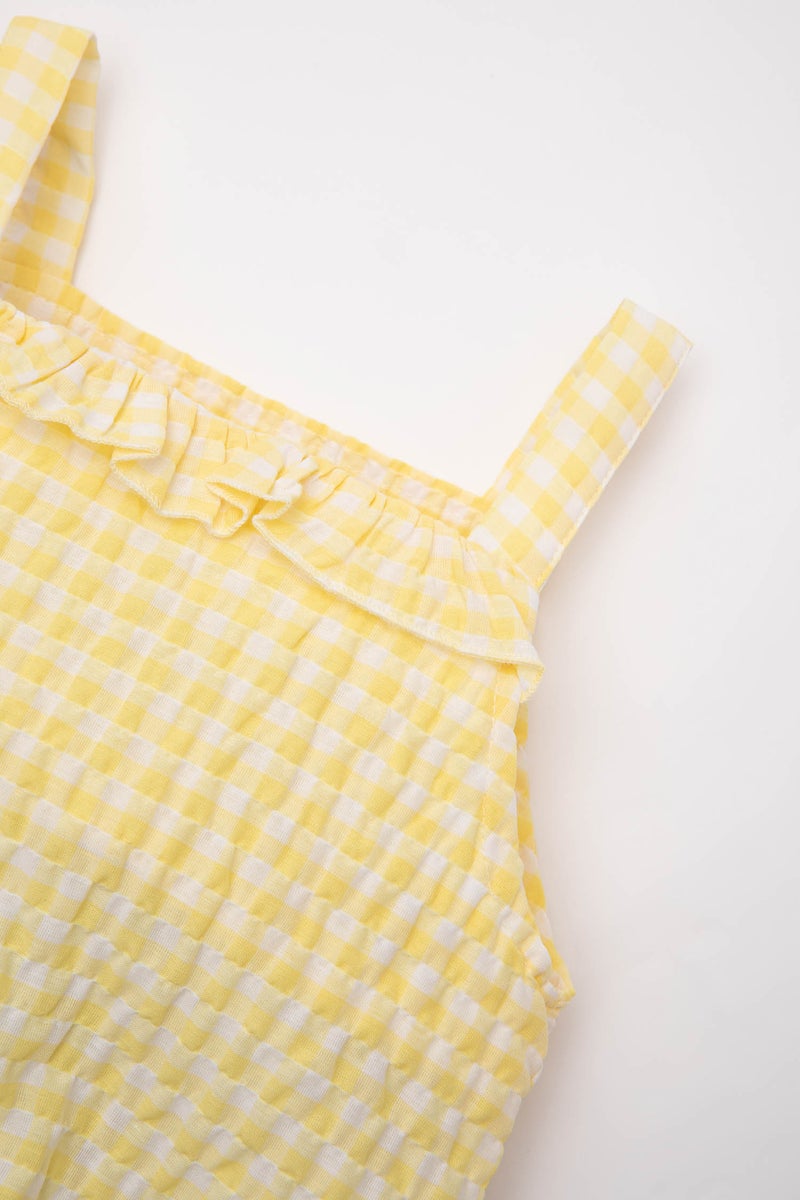 DeFacto Yellow BabyGirl Baby Girl Newborn Checkered Snap Jumpsuit Hat 2 Piece Set Casual - Image 2