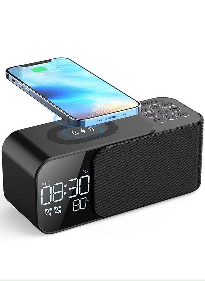 Alarm Clock Radio with Wireless Charging & Bluetooth Speaker Digital (Black)
