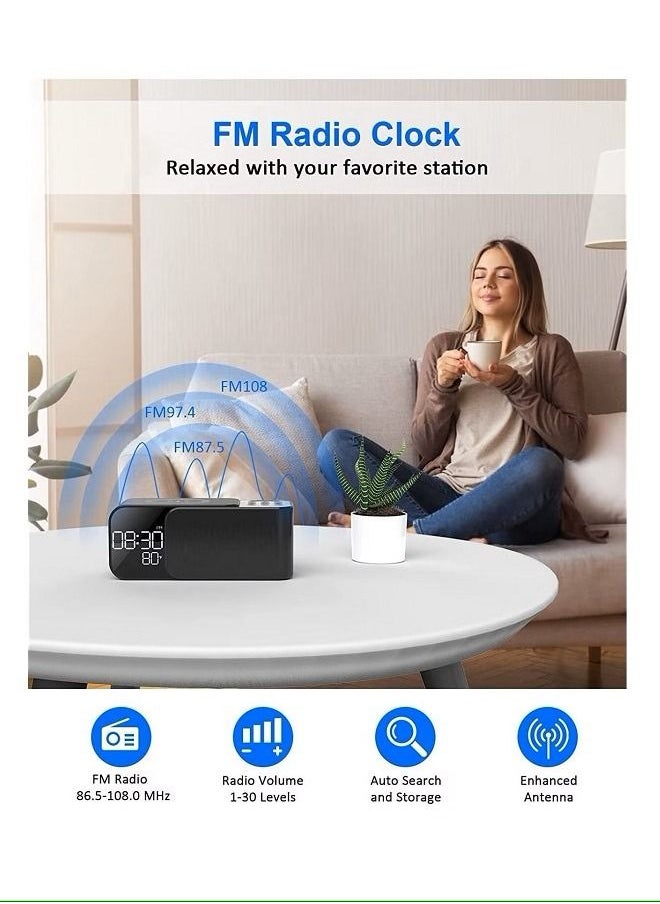 Alarm Clock Radio with Wireless Charging & Bluetooth Speaker Digital (Black)