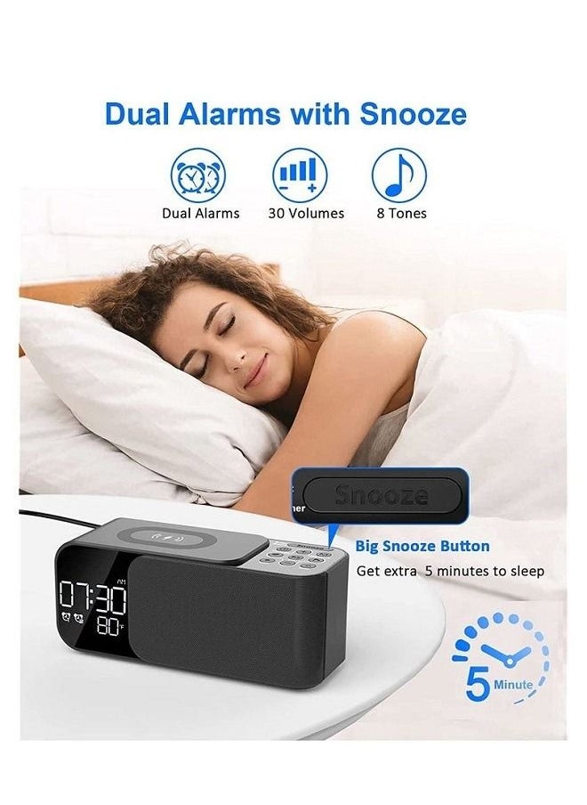 Alarm Clock Radio with Wireless Charging & Bluetooth Speaker Digital (Black)