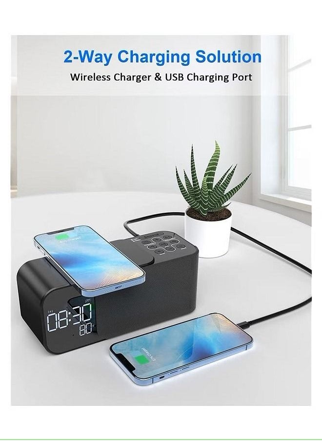 Alarm Clock Radio with Wireless Charging & Bluetooth Speaker Digital (Black)