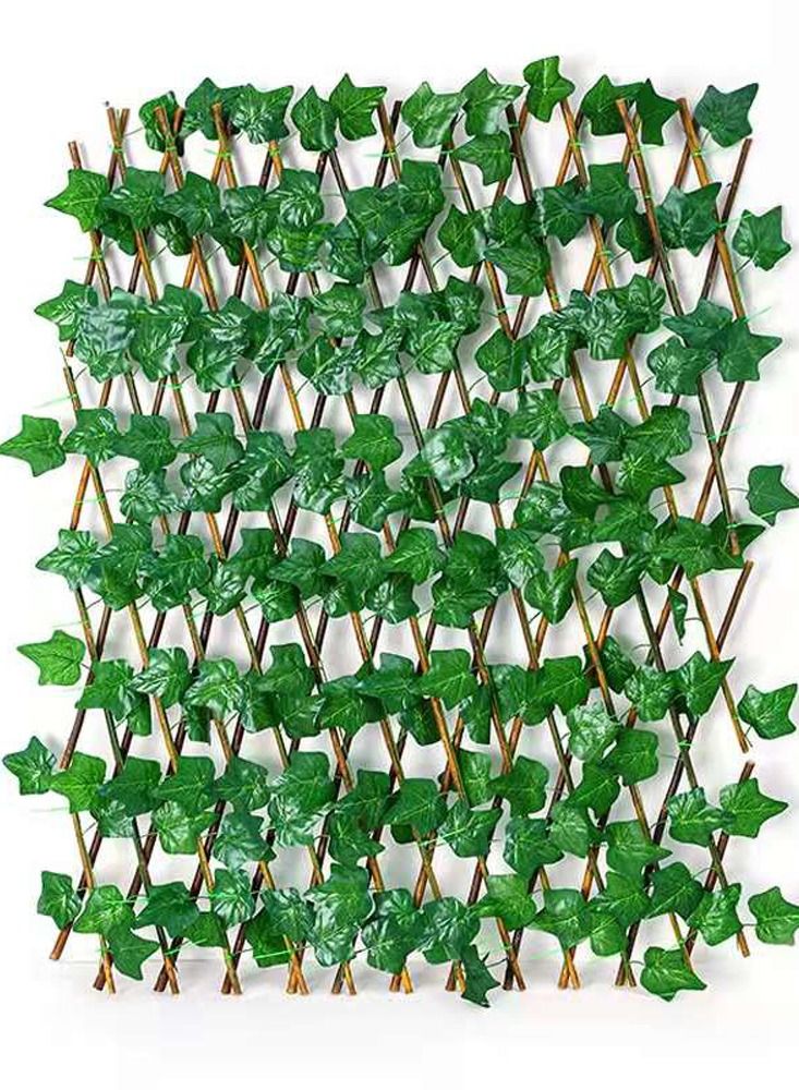 LINGWEI Wooden Expandable Trellis Fence with Artificial Green Leaf - Image 4