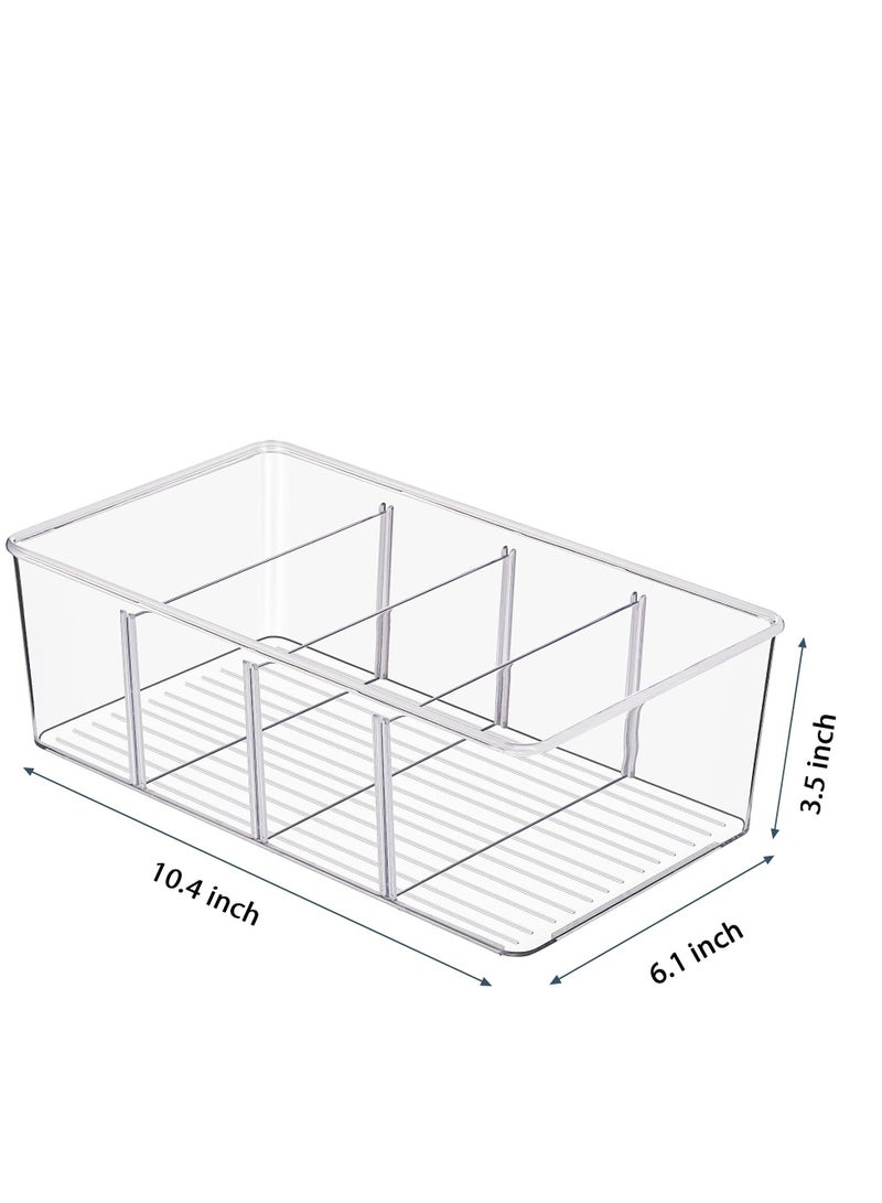 SYOSI 2 Pack Food Storage Organizer Bins, Clear Plastic Storage Bins for Pantry, Kitchen, Fridge, Cabinet Organization and Storage, 2 Compartment Holder for Packets, Snacks, Pouches, Spice Packets  - Image 2