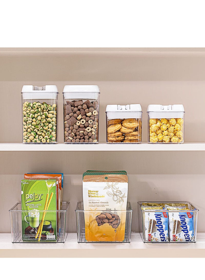 SYOSI 2 Pack Food Storage Organizer Bins, Clear Plastic Storage Bins for Pantry, Kitchen, Fridge, Cabinet Organization and Storage, 2 Compartment Holder for Packets, Snacks, Pouches, Spice Packets  - Image 5