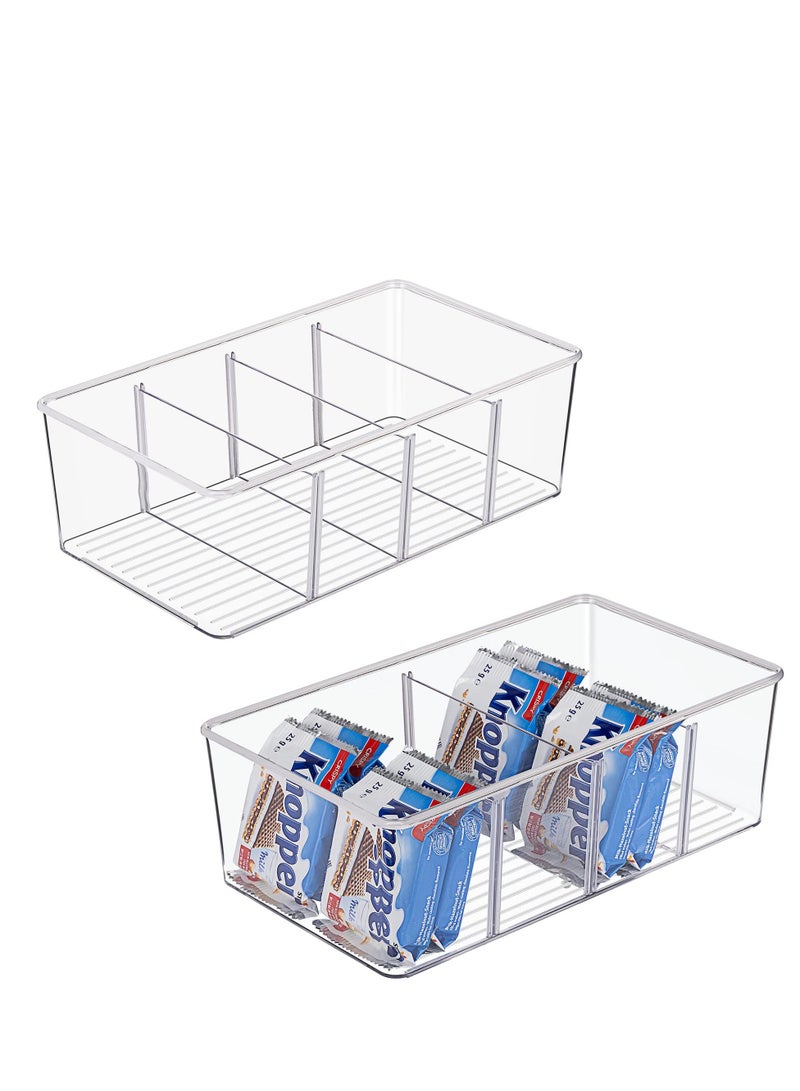 SYOSI 2 Pack Food Storage Organizer Bins, Clear Plastic Storage Bins for Pantry, Kitchen, Fridge, Cabinet Organization and Storage, 2 Compartment Holder for Packets, Snacks, Pouches, Spice Packets  - Image 1