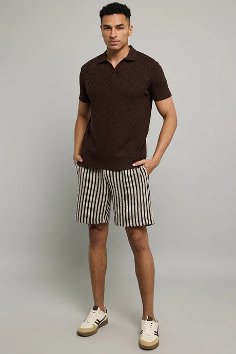 أر أند بي Textured Polo T-Shirt with Short Sleeves