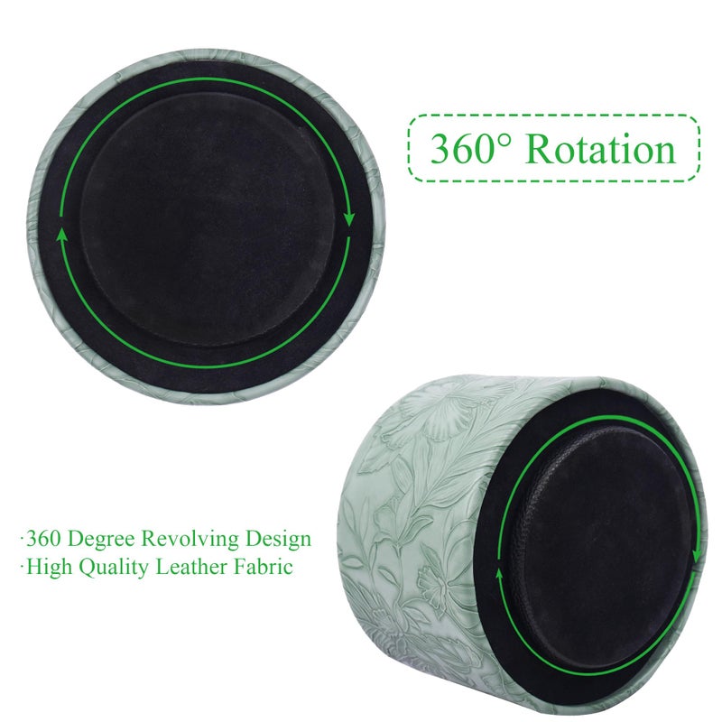 Hennaja Round Leather Art Supply Organizer,Remote Control Holder,360 Degree Spinning,Multi-Functional Pencil Holder,4 Compartments Desktop Stationary Organizer(1-Carved Dark Green) - Image 4