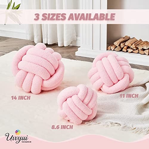 Uvvyui وسادة كروية مربوطة من أفييوي، وسائد زخرفية ناعمة للمنزل، وسادة رمي دائرية، وسادة محشوة مصنوعة يدويًا، وسادة بوقل دائرية (11 بوصة وردية) - Image 2