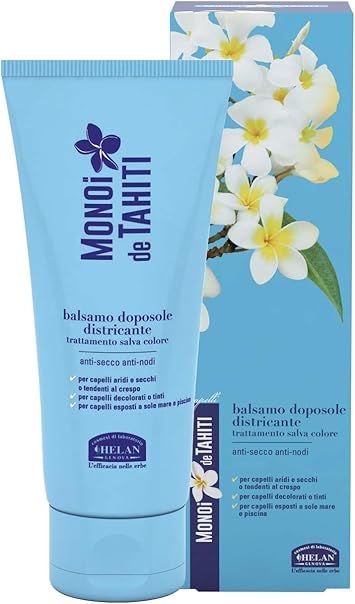Helan Monoi De Tahiti Aftersun Dentangling Conditioner with Jojoba Oil Vitamin E for Dry Exposed to Sun Bleached Hair Vegan Restructuring Conditioner for Hair Made in Italy Hair Care 100 ml - Image 1