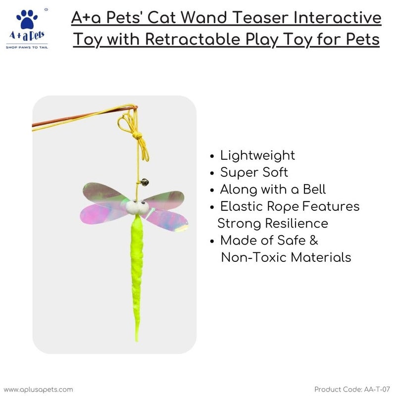A+a Pets ' Cat Wand Teaser Interactive Toy with Feather Tail Play Toy for Cats, Puppies, and Small Animals (Caterpillar) - Image 2