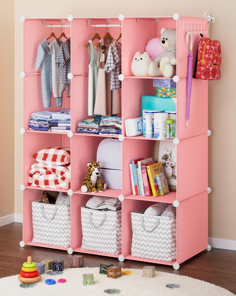 CUBEDIY Baby Closet Organizer for Nursery - Durable Baby Wardrobe Armoire for Closet - Customizable Dresser Shelves - Waterproof Shelf Clothes Organizer w/Wall Fixation (Pink) - Image 1