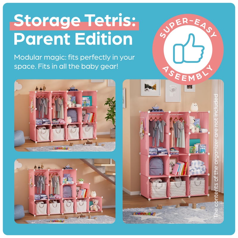 CUBEDIY Baby Closet Organizer for Nursery - Durable Baby Wardrobe Armoire for Closet - Customizable Dresser Shelves - Waterproof Shelf Clothes Organizer w/Wall Fixation (Pink) - Image 5