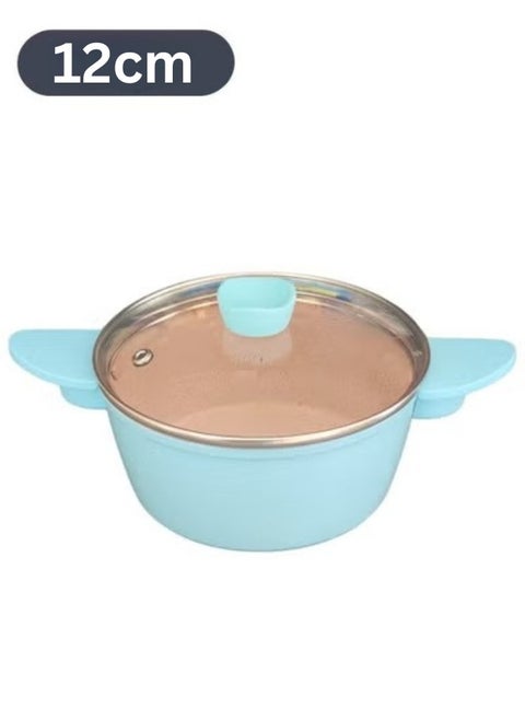 Non-Stick Ceramic Pot with Glass Lid and Steam Vent 12Cm- Light Blue