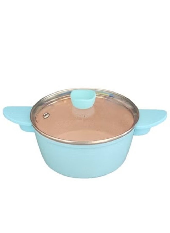 Non-Stick Ceramic Pot with Glass Lid and Steam Vent 12Cm- Light Blue