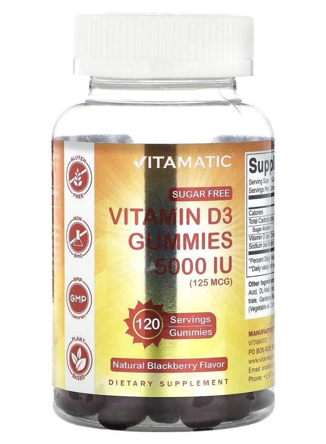 Vitamatic Sugar Free Vitamin D3 Gummies Natural Blackberry 125 mcg (5000 IU ) 120 Gummies