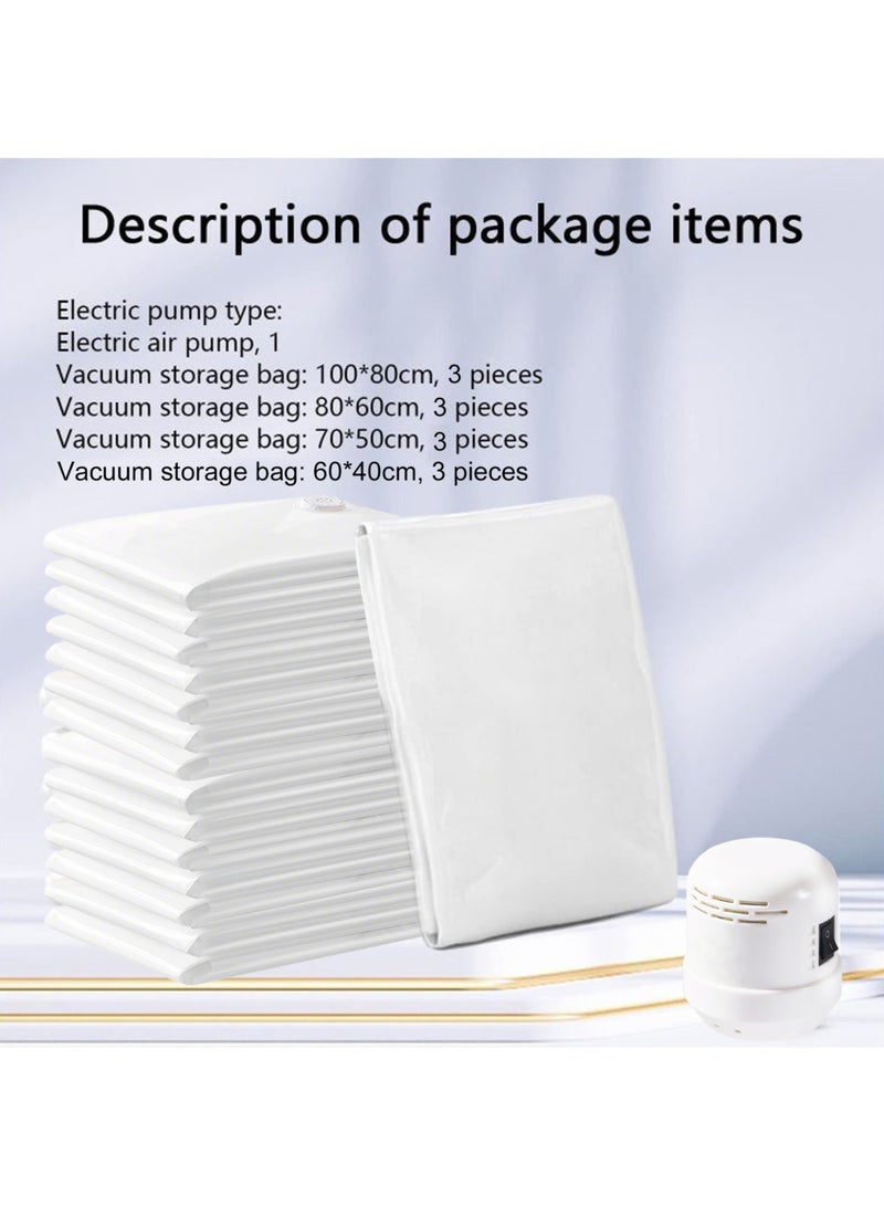 Jourvent Premium Vacuum Storage Bags with Electric Pump, 12 Pack (3 King, 3 Large, 3 Medium, 3 Small), Reusable Space Saver Bags for Clothes, Mattresses, Blankets, Duvets, Pillows, Comforters, Quilts, Travel - Image 2