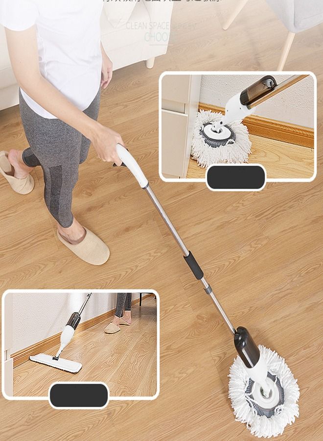 Rotating Head Flat Mop With 2 Reusable Microfiber Round and Flat Mop