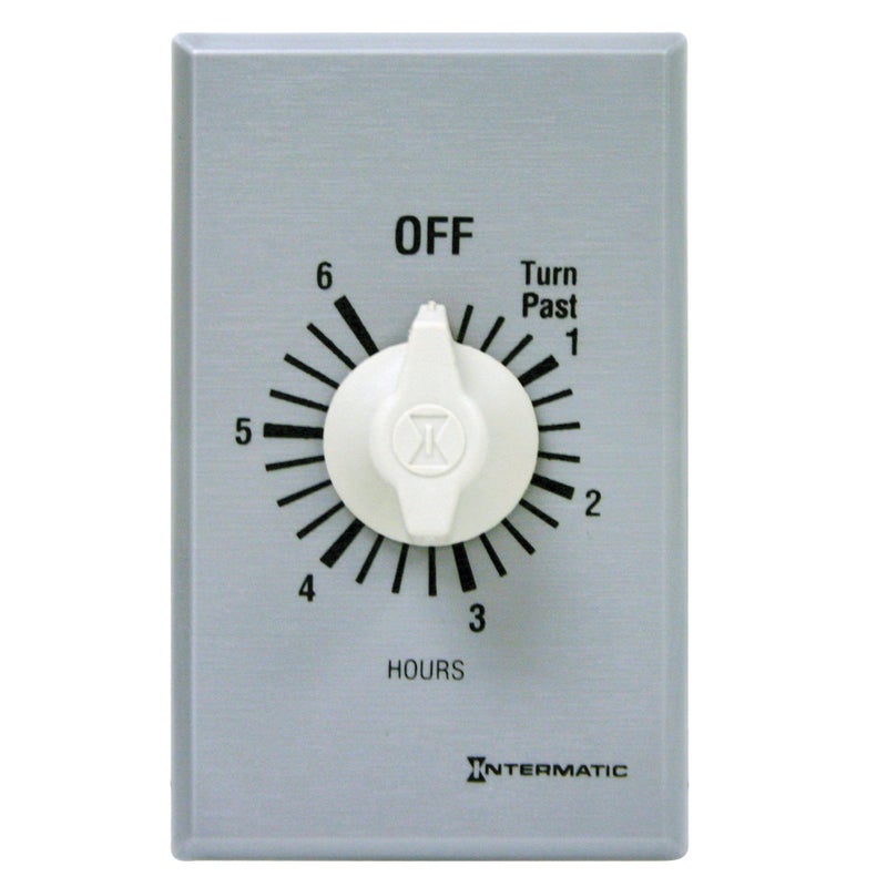 Intermatic FF6H 6-Hour Spring Loaded Wall Timer SPST No Hold - Enhance Energy Efficiency with Universal Compatibility - Automatic Timer for Effortless Control, Brushed Metal Finish - Image 1