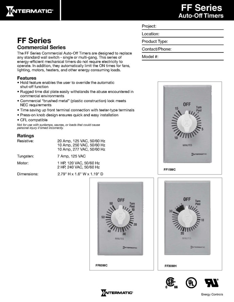 Intermatic FF6H 6-Hour Spring Loaded Wall Timer SPST No Hold - Enhance Energy Efficiency with Universal Compatibility - Automatic Timer for Effortless Control, Brushed Metal Finish - Image 2