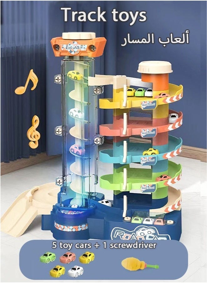 Kids Garage Toy Set, Toy Car Garage for Boys, Garage Track Set with 5 Cars, Fun Creative Car Ramp Track Toys, Kids Ages 3+Toddlers Building Track Car Playset Parking Lot Toys Birthday Gifts Party Games  - Image 1