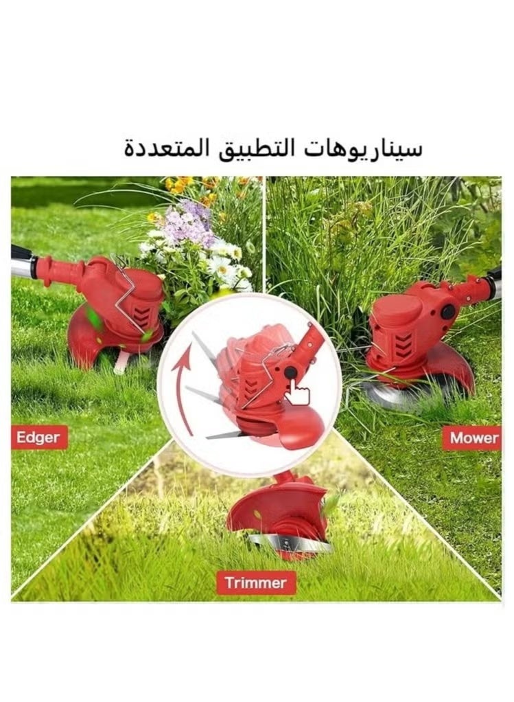 21V Cordless Grass Trimmer with 2pcs 4.0Ah Battery, Fast Charger and 3 Types Cutting Blade, Portable Electric Lawn Trimmer for Garden Yard Lawn Pruning/Trimming Work - Image 5