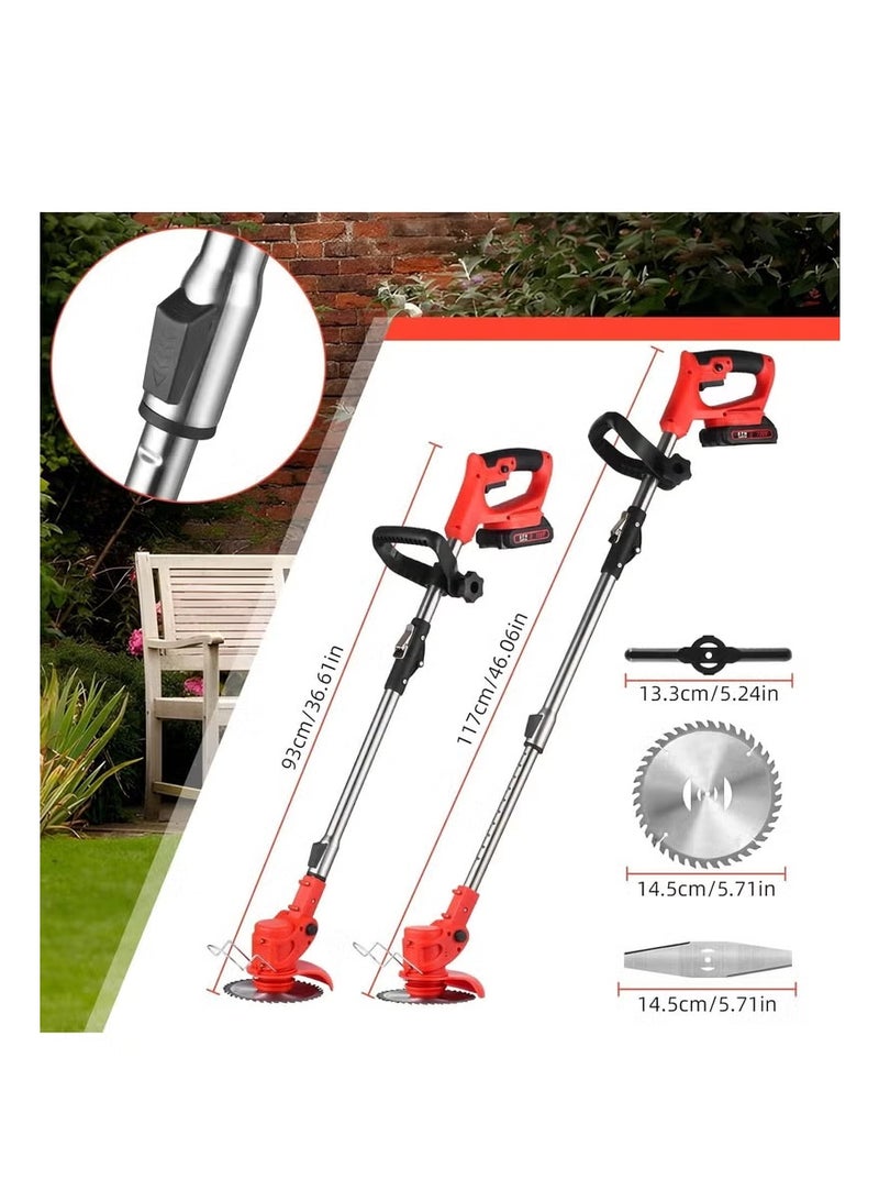 21V Cordless Grass Trimmer with 2pcs 4.0Ah Battery, Fast Charger and 3 Types Cutting Blade, Portable Electric Lawn Trimmer for Garden Yard Lawn Pruning/Trimming Work - Image 2