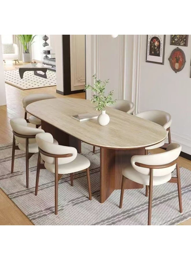 Wooden Twist Vienna Harmony 6 Seater Dining Table Set with Limestone Top (Off-White) - Image 1