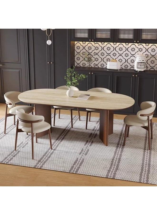 Wooden Twist Vienna Harmony 6 Seater Dining Table Set with Limestone Top (Off-White) - Image 2