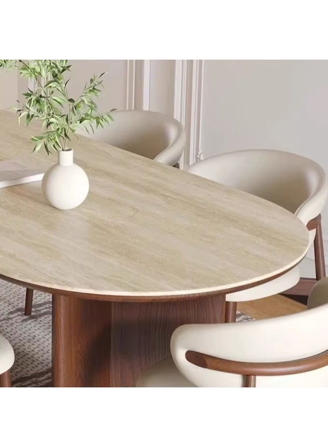 Wooden Twist Vienna Harmony 6 Seater Dining Table Set with Limestone Top (Off-White) - Image 5