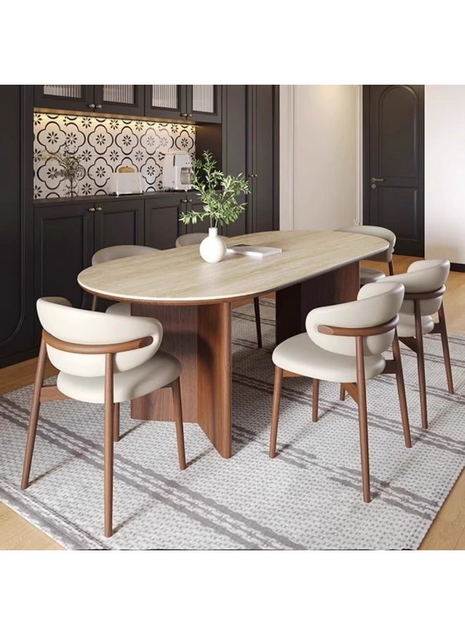 Wooden Twist Vienna Harmony 6 Seater Dining Table Set with Limestone Top (Off-White) - Image 4