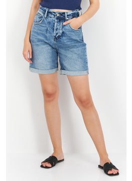 Women Washed Denim Short, Blue