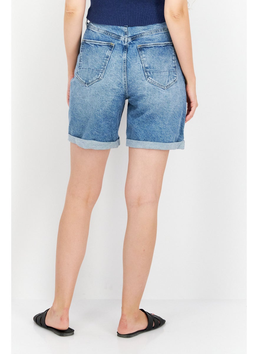 Earnest Sewn Women Washed Denim Short, Blue  - Image 4