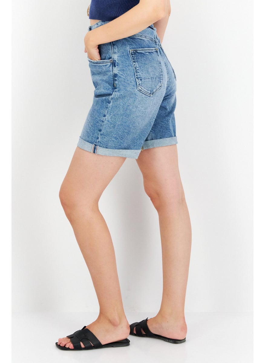 Earnest Sewn Women Washed Denim Short, Blue  - Image 2