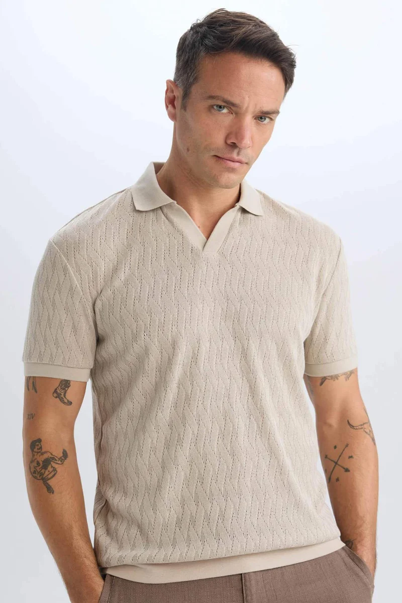 DeFacto Regular Fit Knitting Look Short Sleeve Polo T-Shirt