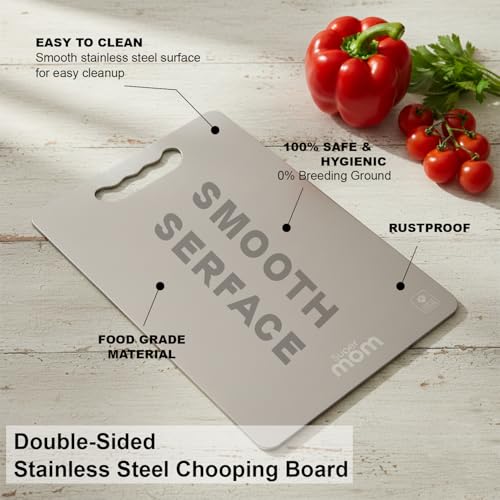 SUPERMOM Kitchen Tool 2 Pc – Combo of Medium Stainless Steel Chopping Board with Stainless Steel Kitchen Utility Knife – Rustproof, Hygienic Cutting Surface for Fruits, Veggies, Meat & Daily Food Prep - Image 4