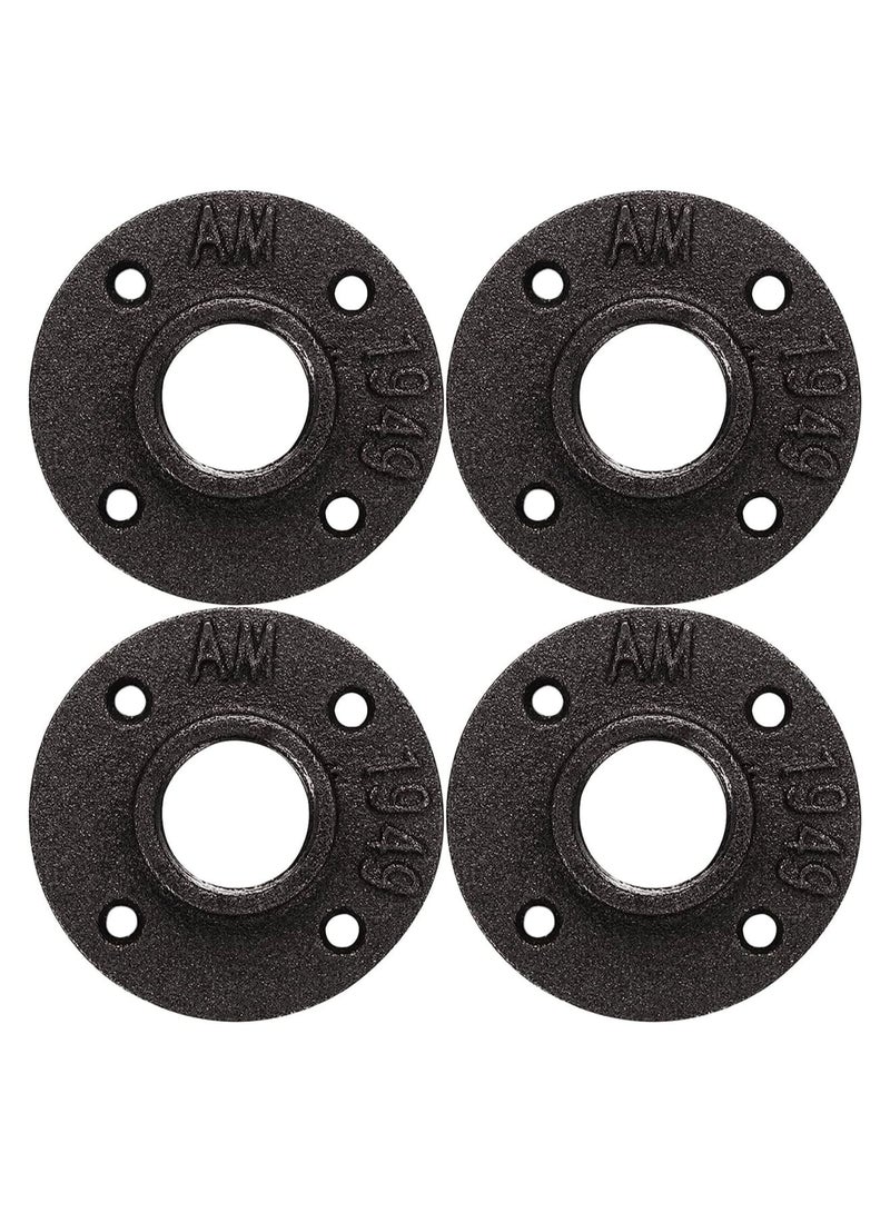 Zikra Black Floor with Threaded Hole, Malleable Iron Pipe for Industrial Vintage Style, DIY Project, Shelving Decoration, Furniture, 4PCS (1 Inch) - Image 1