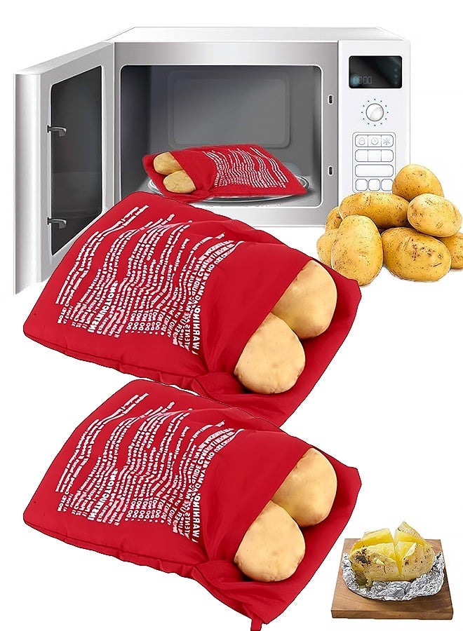 2 Pack Microwave Potato Bag, Reusable Express Microwave Potato Cooker Bag, Baked Potato Cooker Perfect Potatoes Red Baked Pouch - Image 1