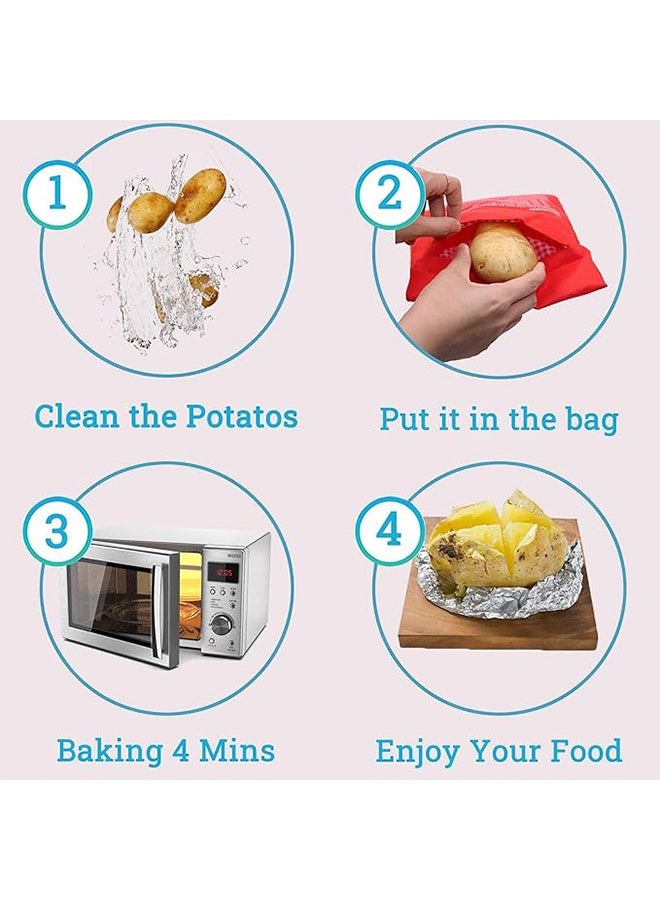 2 Pack Microwave Potato Bag, Reusable Express Microwave Potato Cooker Bag, Baked Potato Cooker Perfect Potatoes Red Baked Pouch - Image 5