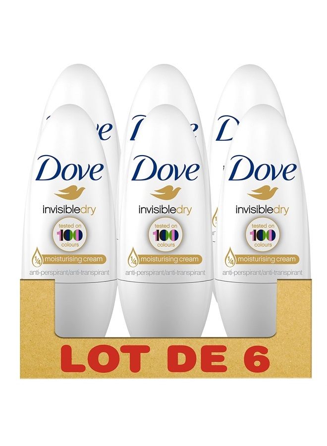 Dove مزيل العرق الجاف غير المرئي رول أون، 50 مل، عبوة من 6 - Image 1