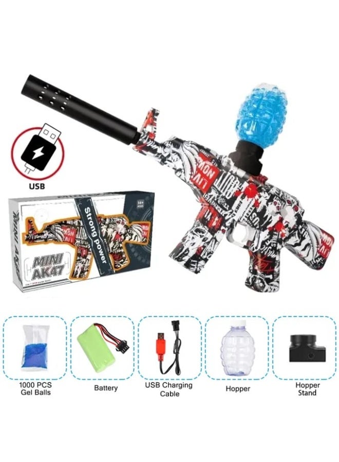 KANGLE 1 pack Blue Color Gel Ball Blaster AK-47, Automatic Splatter Ball Toy Gun with 20000+ Water Beads & Safety Goggles, Outdoor Backyard Shooting Games for Kids. - Image 2