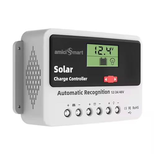 amiciSmart Solar Charge Controller 50A, Intelligent Battery Regulator for Solar Panel LCD Display with USB Port 12V/24V/48V, 2.4kW (50A) - Image 1