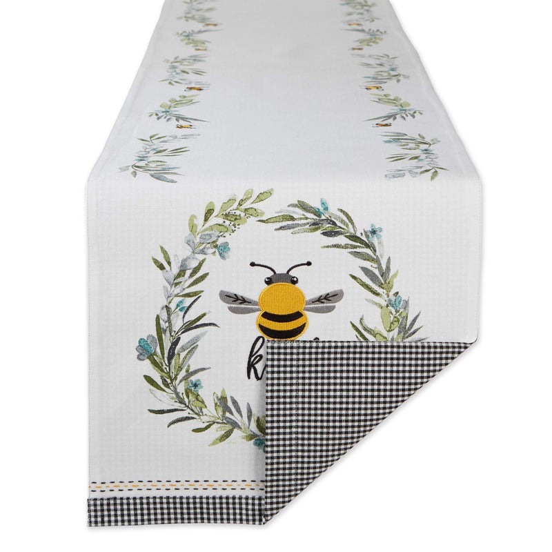 DII Bumblebee Checkered Kitchen Collection Reversible Table Runner 14x108 Bee Kind Gingham