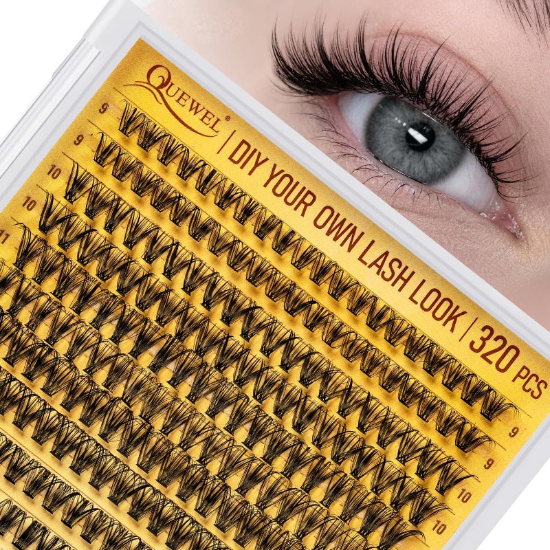 QUEWEL Lash Clusters 320Pcs Cluster Lashes 30D D Curl Lash Cluster Eyelash Extensions Mix9-16mm Individual Eyelashes Clusters Wispy Lash Clusters Thin Band Soft to Use at Home(30D D Mix9-16) - Image 1