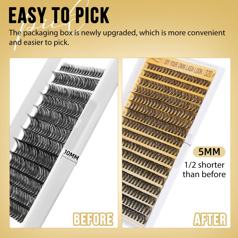 QUEWEL Lash Clusters 320Pcs Cluster Lashes 30D D Curl Lash Cluster Eyelash Extensions Mix9-16mm Individual Eyelashes Clusters Wispy Lash Clusters Thin Band Soft to Use at Home(30D D Mix9-16) - Image 3