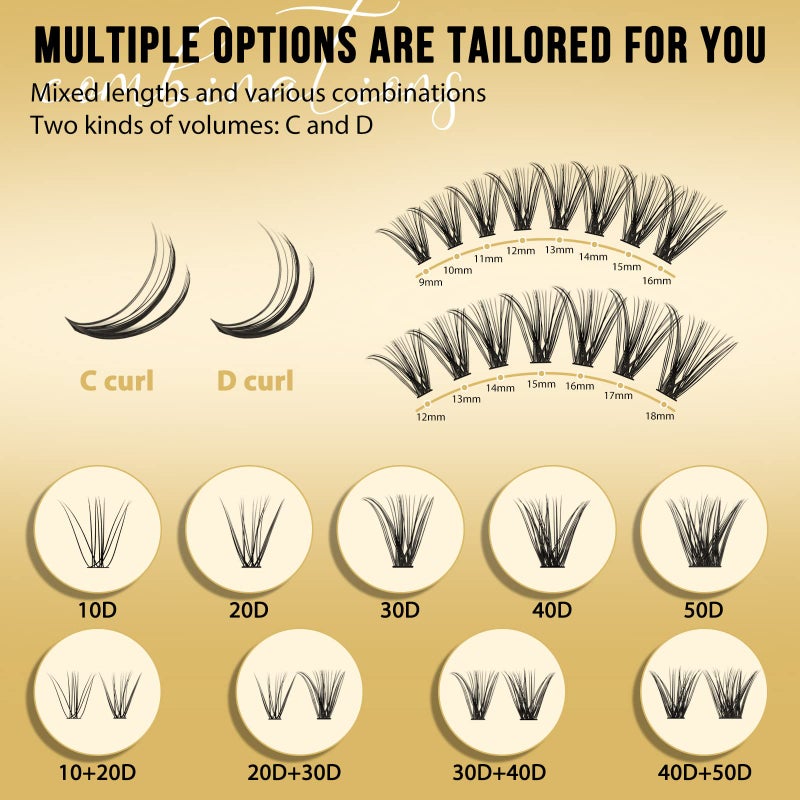 QUEWEL Lash Clusters 320Pcs Cluster Lashes 30D D Curl Lash Cluster Eyelash Extensions Mix9-16mm Individual Eyelashes Clusters Wispy Lash Clusters Thin Band Soft to Use at Home(30D D Mix9-16) - Image 5