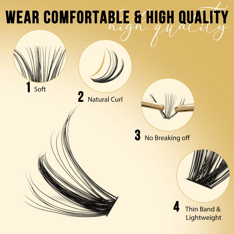 QUEWEL Lash Clusters 320Pcs Cluster Lashes 30D D Curl Lash Cluster Eyelash Extensions Mix9-16mm Individual Eyelashes Clusters Wispy Lash Clusters Thin Band Soft to Use at Home(30D D Mix9-16) - Image 4