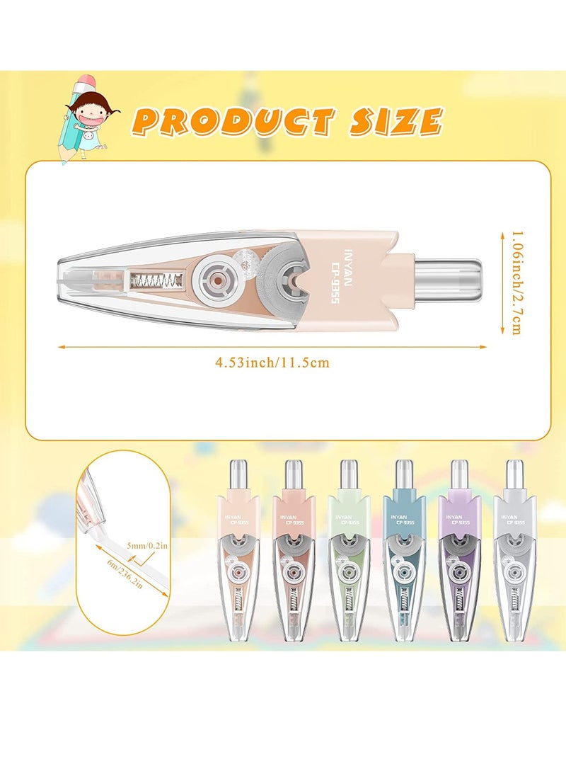 6 Pcs Retractable Correction Pen 236 Inches Retractable Mechanism Correction Tape Assorted Colored Pen Style Correction Tape Refillable Correction Pen for Office School Supplies, Random Color